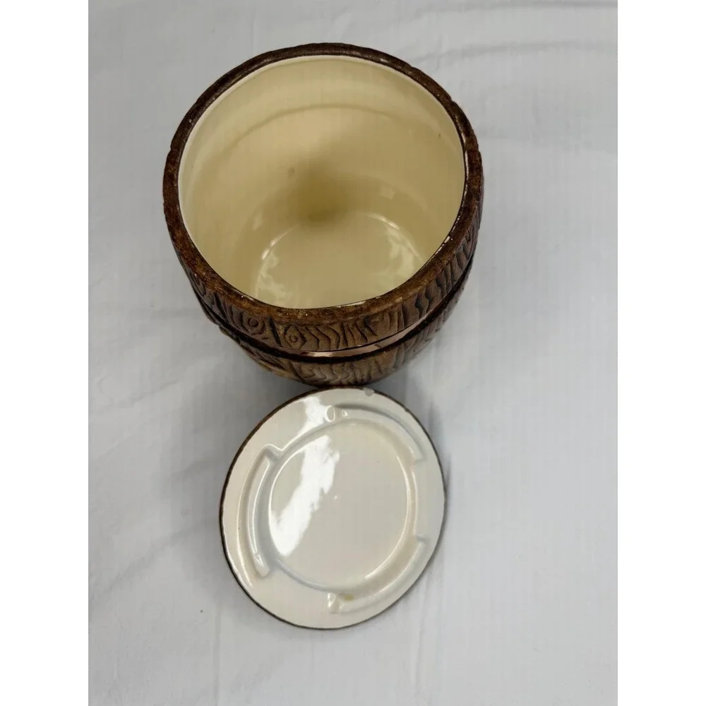 Set of 3 Vintage MCM Treasure Craft‎ Ceramic Canister Barrel Cookies Coffee Tea